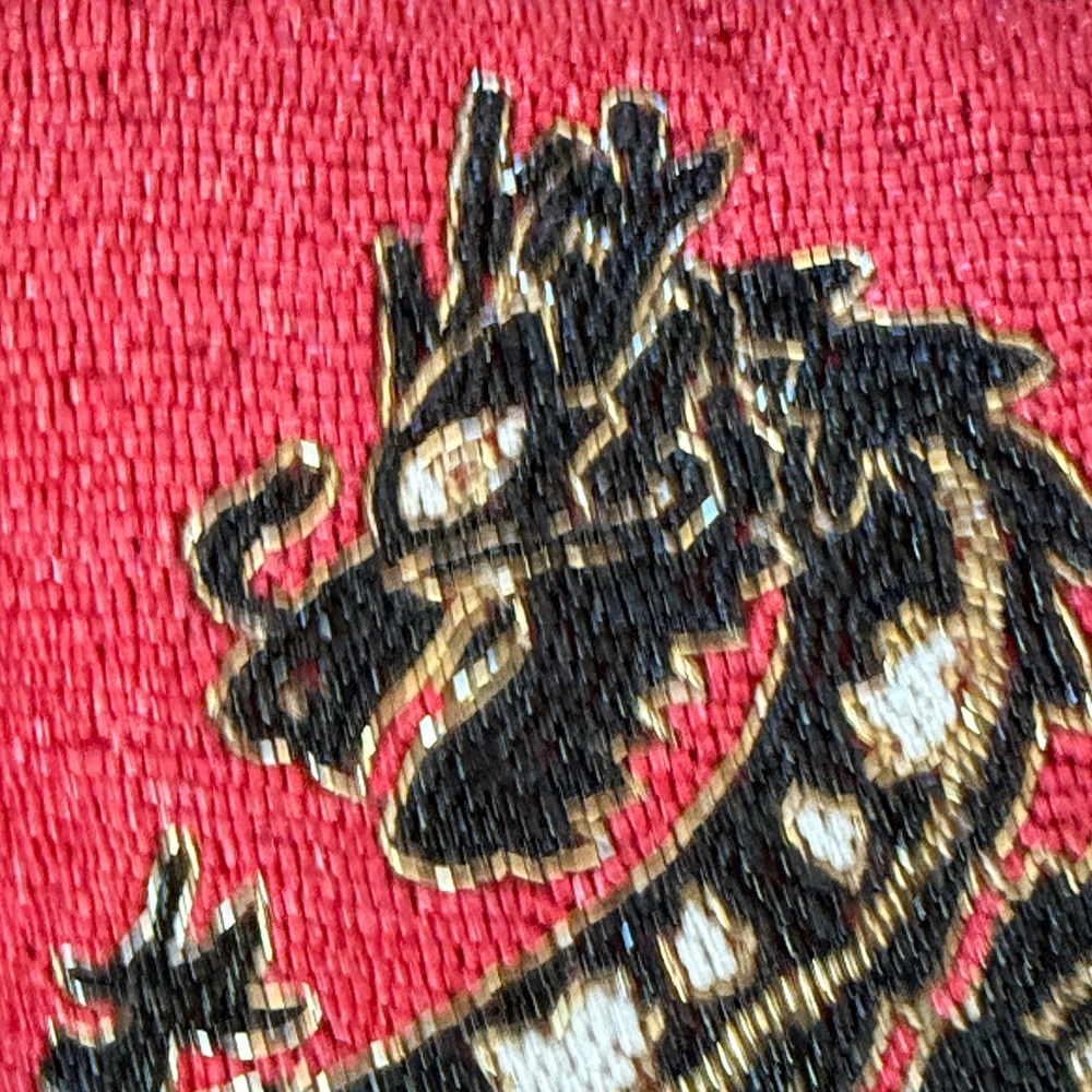 High End Red Black White Gold Beaded Dragon Throw Pillow - Picture 3 of 8